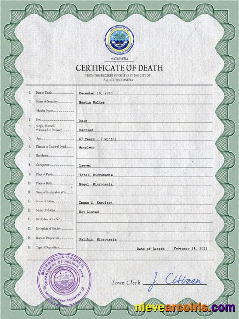 Micronesia vital record death certificate